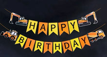 Load image into Gallery viewer, Truck, digger and tractor birthday banner
